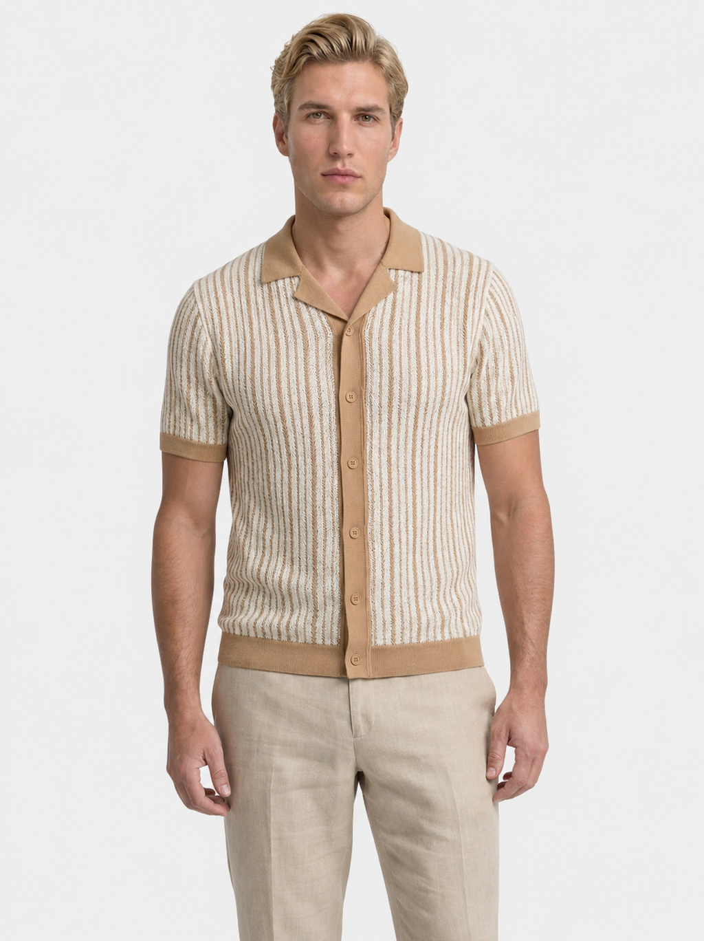 Striped Knit Polo Shirt