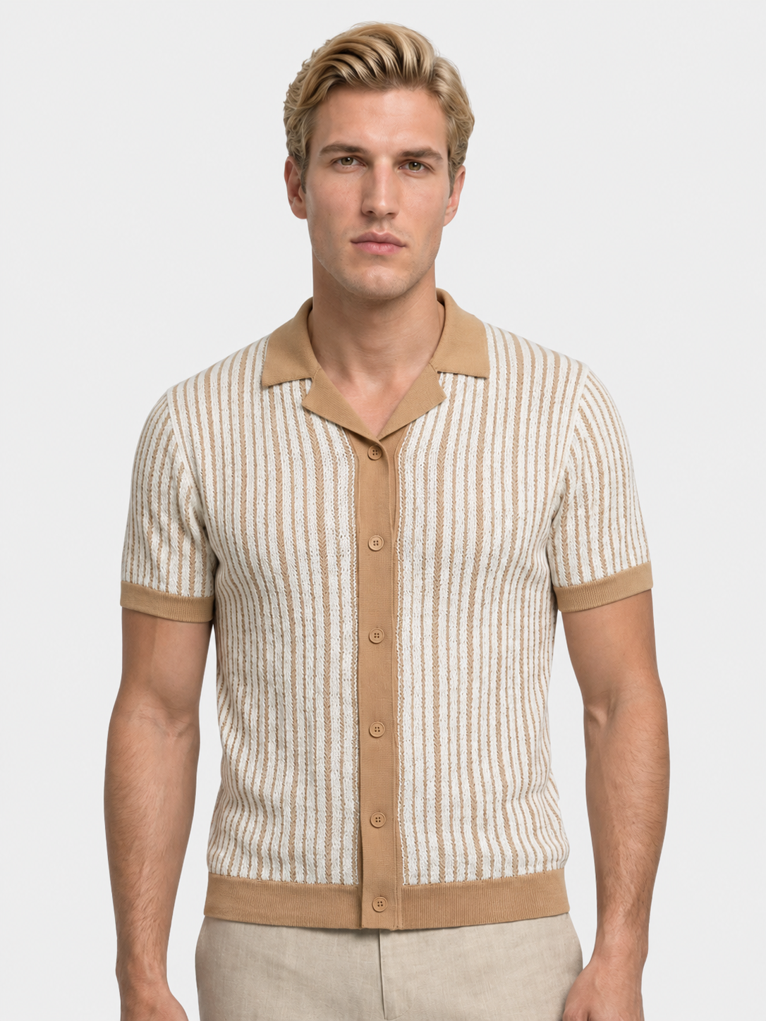 Striped Knit Polo Shirt