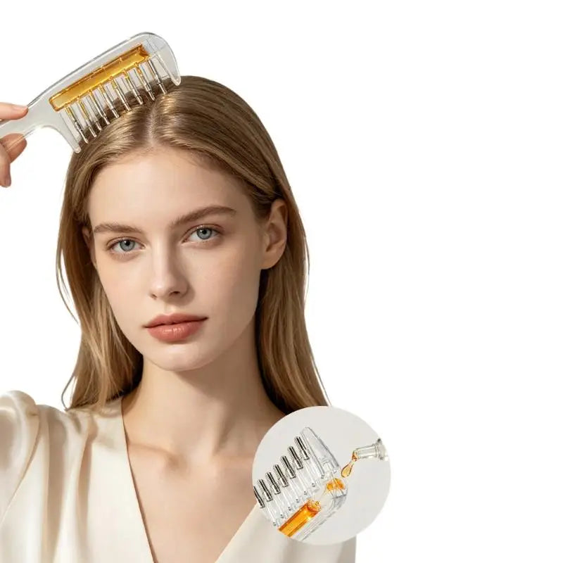 Portable Transparent Essential Oil Massage Comb Unisex Built-in Liquid Applicator for Post-shower Hair Care