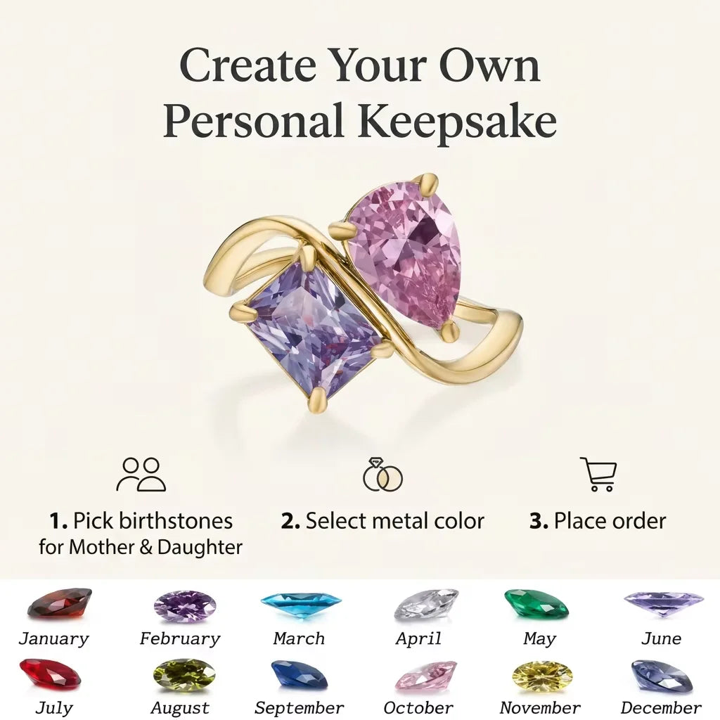 Custom Mother Daughter Birthstone Ring