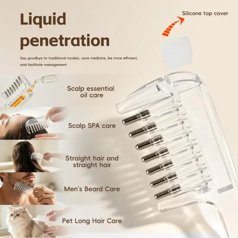 Portable Transparent Essential Oil Massage Comb Unisex Built-in Liquid Applicator for Post-shower Hair Care