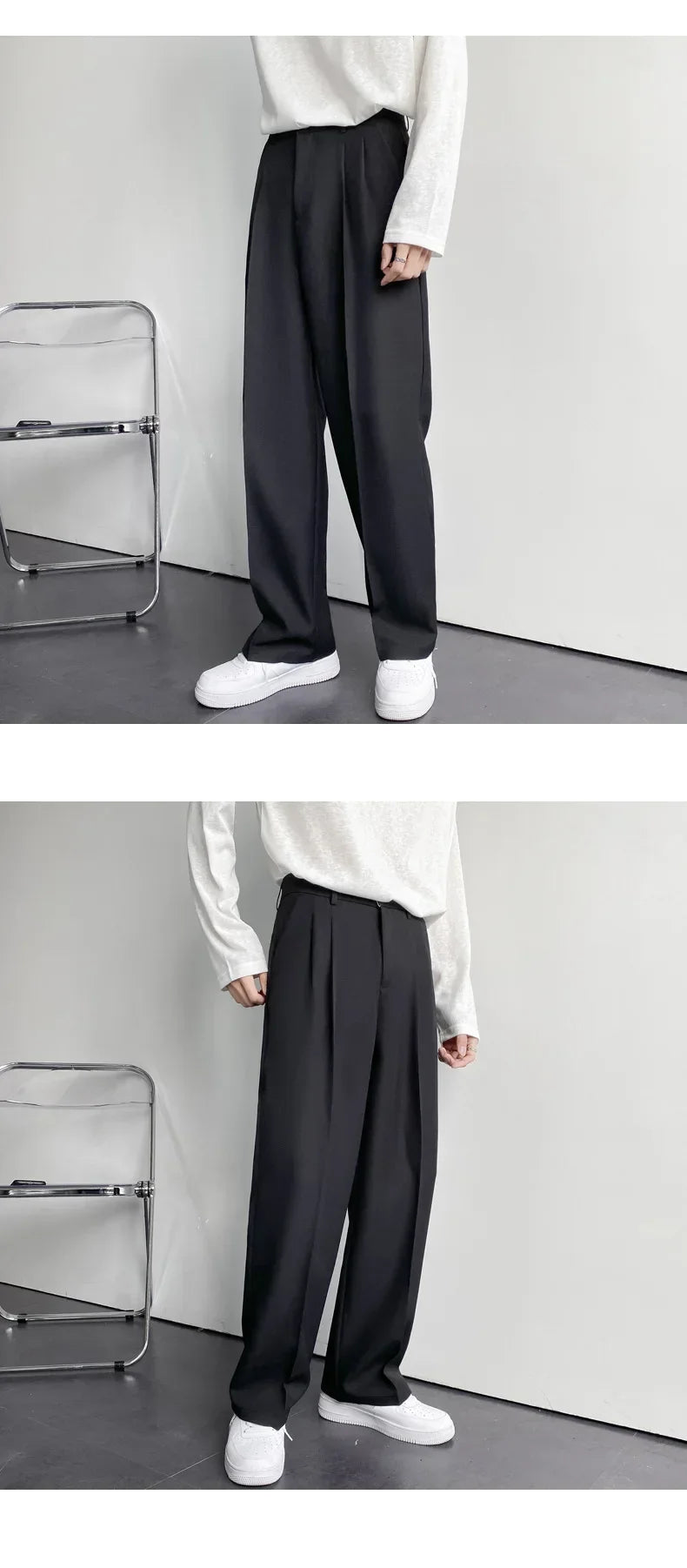 2024 Spring Autumn Men's Fashionable White Korean Style Casual Pants Street Draped Straight Loose Suit Casual Trousers Male