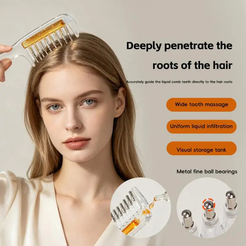 Portable Transparent Essential Oil Massage Comb Unisex Built-in Liquid Applicator for Post-shower Hair Care